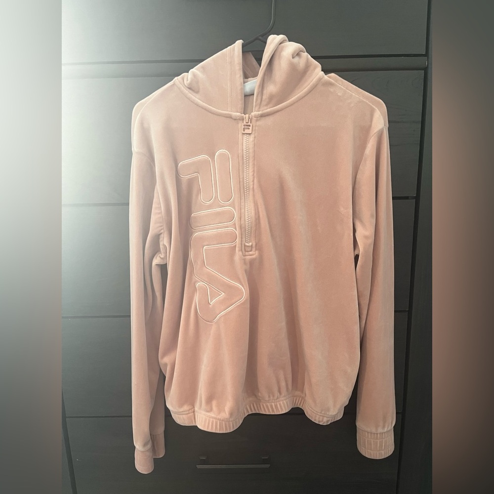 FILA women’s long sleeve velour quarter zip pink hoodie jacket size M
